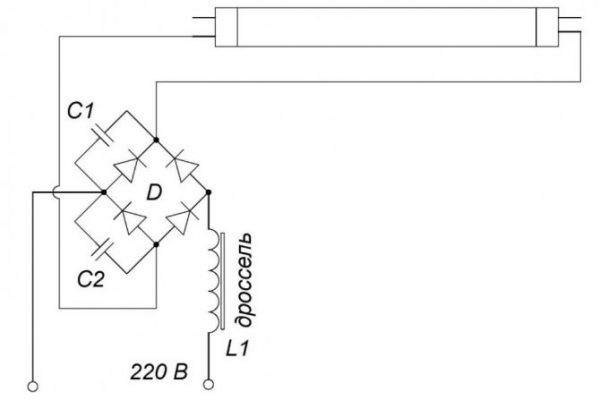 Схема для включения люминесцентных ламп без дросселя