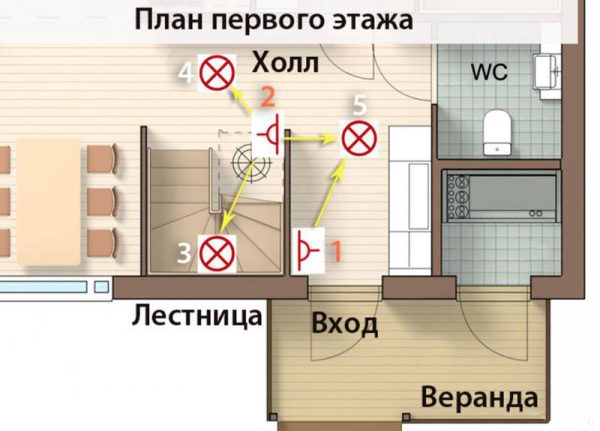 Пример использования перекидного выключателя